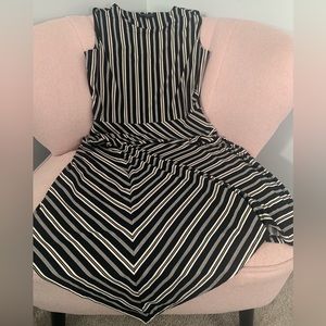 Banana Republic Factory White & Black Stripe Asymmetrical Hem Dress Ladies Small